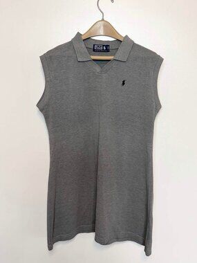 VTG Polo Ralph Lauren Sleeveless Polo Shirt Women's XL Grey V-Neck Cotton Knit